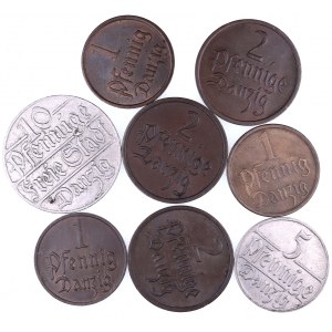 Wolne Miasto Gdańsk 1920-1939, zestaw drobnych monet obiegowych.
