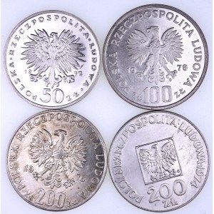 PRL 1944-1989, zestaw 4 srebrnych monet.