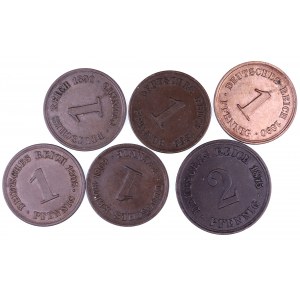 Niemcy, Cesarstwo Niemieckie 1871-1918, zestaw 6 drobnych monet obiegowych.