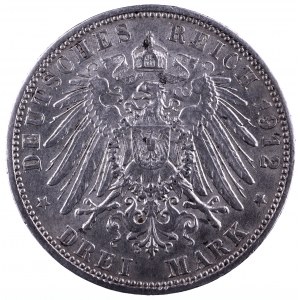 Niemcy, Cesarstwo Niemieckie 1871-1918, Bawaria Otto 1886 - 1913, 3 marki 1912 D, Monachium.