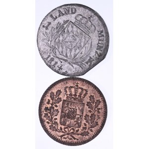 Niemcy, Bawaria, zestaw dwóch monet 1 kreuzer 1814, 1 heller 1850.
