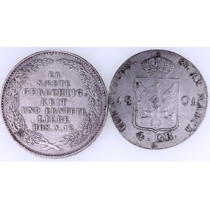 Niemcy, zestaw dwóch monet: Prusy 4 grosze 1801, Saksonia 1/3 talara 1854.