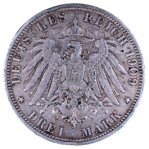 Niemcy, Cesarstwo Niemieckie 1871-1918, Bawaria - Otto 1886-1913, 3 marki 1909 D, Monachium