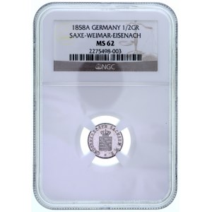 Niemcy, Saksonia-Weimar-Eisenach, 1/2 grosza w srebrze 1858, NGC MS62