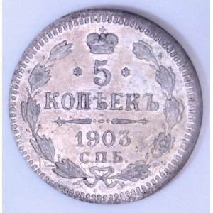 Rosja, Mikołaj II 1894-1917, 5 kopiejek 1903 AP NGC MS63