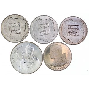 PRL 1944-1989, zestaw 5 srebrnych monet pamiątkowych