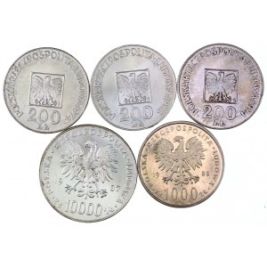 PRL 1944-1989, zestaw 5 srebrnych monet pamiątkowych