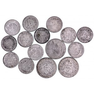 Holandia, Wilhelmina 1890-1949, zestaw srebrnych monet z lat 1916-1941 ( 15 szt.)