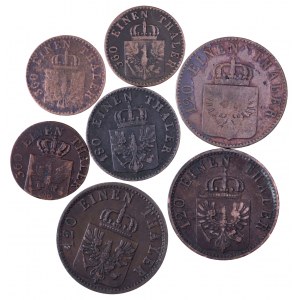 Niemcy, Prusy, zestaw monet 1,2 i 3 pfenninge z lat 1821-1870 ( 7 szt )