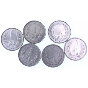 PRL 1944-1989, zestaw 6 monet 1 złotowych 1972, 1973, 1974, 1975, 1976, 1977.