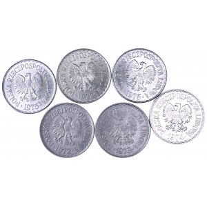 PRL 1944-1989, zestaw 6 monet 1 złotowych 1972, 1973, 1974, 1975, 1976, 1977.