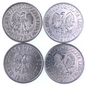 PRL 1944-1989, zestaw 4 monet 50 groszowych 1949, 1976, 1977, 1978.