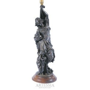 Alegoria zimy - rzeźba-lampa, 1 poł. XX w., Albert-Ernest Carrier-Belleuse (1824-1887) według