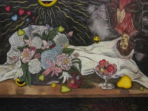 Ziemowit Fincek, Arto Polo, Martwa natura z Kopernikiem i kwiatkami, 2019
