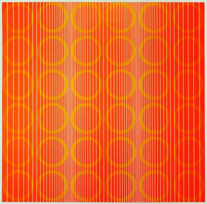 Julian Stańczak (1928-2017), GREEN RINGS IN ORANGE, Z CYKLU: EIGHT VARIATIONS, 1970 r.