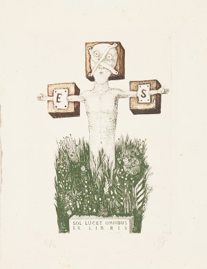 Stasys Eidrigevicius (ur. 1949 Mediniškiai/Litwa), Ex libris Stasys Eidrigevicious, Słońce świeci dla wszystkich, 1976 r.