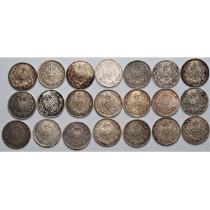 NIEMCY - zestaw 21 sztuk 1/2 marki (1905-1917) srebro - różne mennice
