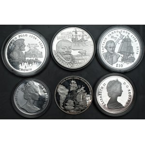 ŚWIAT - zestaw 5 srebrnych monet kolekcjonerskich wybitych stemplem lustrzanym + miedzionikiel