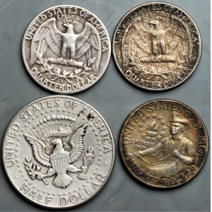 USA - zestaw 3 srebrnych monet (1958-1964) + quarter dolar 1976