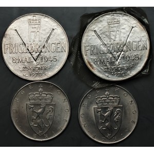 NORWEGIA - zestaw 4 sztuk monet - 2 x 25 koron 1970 i 10 koron 1964