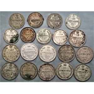 ROSJA - zestaw 19 sztuk 10, 15 i 20 kopiejek (1861 - 1914) srebro