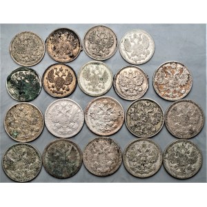 ROSJA - zestaw 19 sztuk 10, 15 i 20 kopiejek (1861 - 1914) srebro