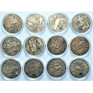 Zestaw 12 sztuk numizmatów z serii Znaki Zodiaku 2009/2010 - komplet - Ag 925