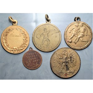 Zestaw medali 5 sztuk - m.in. Ósemki Poznań 1928, rzut dyskiem 1926