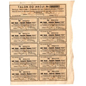 Spółka Akcyjna Towarzystwo Ubezpieczeń PIAST w Warszawie - 100 złotych 1929