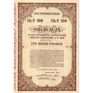 Obligacja 5% Długoterminowej Wewnętrznej Pożyczki Państwowej - 1000 marek polskich 1920
