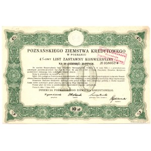 4 % List zastawny Poznańskiego Ziemstwa Kredytowego - 10 złotych 1925 -