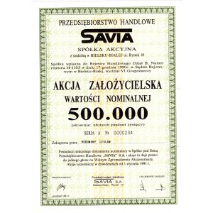 SAVIA Przedsiębiorstwo Handlowe - 500.000 złotych 1991 - założycielska