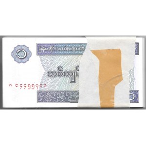 BIRMA MYANMAR - paczka bankowa 100 x 1 kyat bez daty (1996)