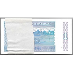 BIRMA MYANMAR - paczka bankowa 100 x 1 kyat bez daty (1996)