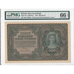 500 marek polskich 1919 - I Serja BU - PMG 66 EPQ