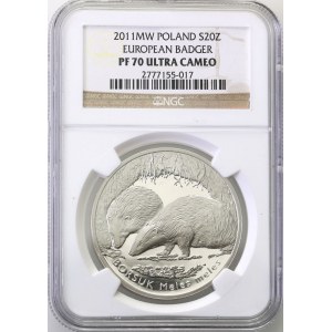 20 złotych 2011 - BORSUK- NGC PF 70 Ultra Cameo - MAX nota