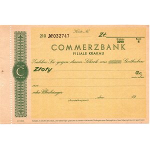 NIEMCY - Commerzbank filia Kraków - niewypełniony czek na walutę Złoty