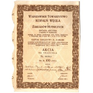 Warszawskie Towarzystwo Kopalń Węgla i Zakładów Hutniczych - 1 x 100 złotych 1929