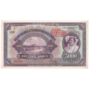 CZECHOSŁOWACJA - 5.000 koron 1920 - SPECIMEN - z pieczęcią protektoratu Czech i Moraw