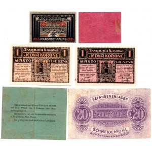 ZESTAW 6 sztuk notgeldów ( Królewska Huta, Cieszyn, Ostrzeszów, Piła)