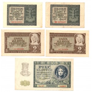 Zestaw 1, 2 i 5 złotych 1941 ( 5 sztuk)
