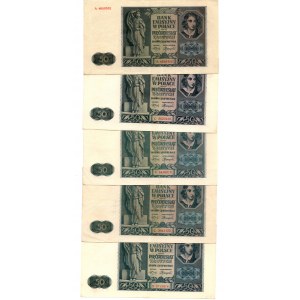 Zestaw 50 złotych 1941, 100 złotych 1940 i 100 złotych 1941 ( 10 sztuk)