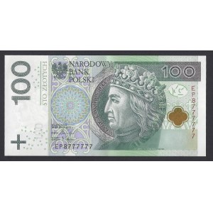 100 złotych 2018 - seria EP atrakcyjna numeracja 8777777