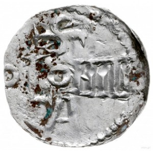 denar 936-973; Aw: Krzyż prosty z kulkami w kątach, wok...