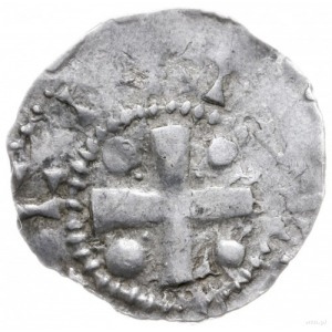 denar 975-1011; Aw: Popiersie arcybiskupa w ornacie na ...