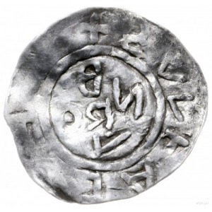 denar 1034-1045, mennica Würzburg; Aw: Napis w formie k...
