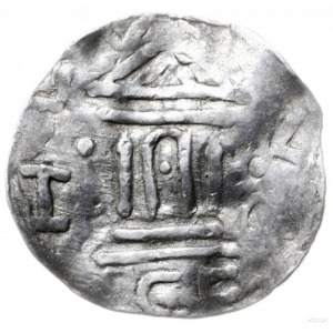 denar 1034-1045, mennica Würzburg; Aw: Napis w formie k...