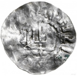denar 1030-1045; Aw: Głowa brodatego władcy trzy-czwart...