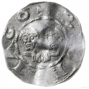 denar 1039-1056, mennica Remagen; Aw: Popiersia dwóch a...