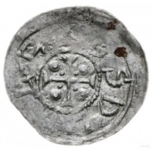 denar 1108-1138; Aw: Biskup z księgą i rycerz z włóczni...